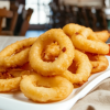 Crispy calamari tempura squid rings – golden-brown, lightly battered seafood snack, ready for frying or oven bake