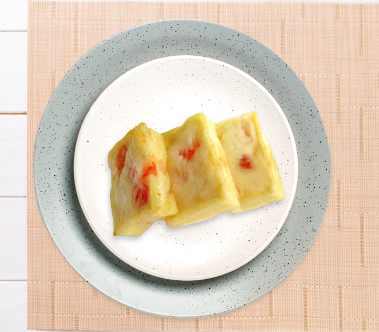Frozen shrimp infused tofu with soy goodness on a plate