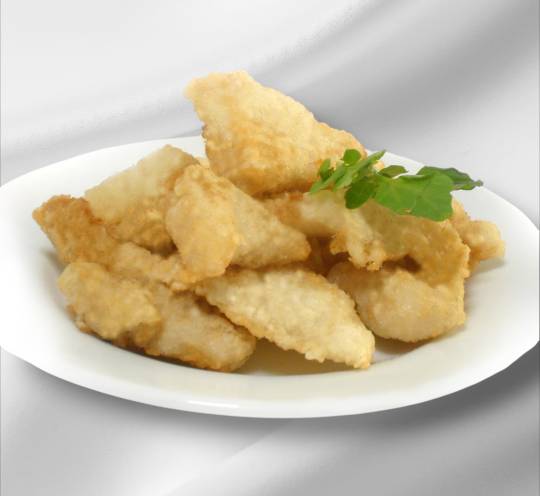 crispy on the outside, tender on the inside, with larger pieces compare to par fried fish