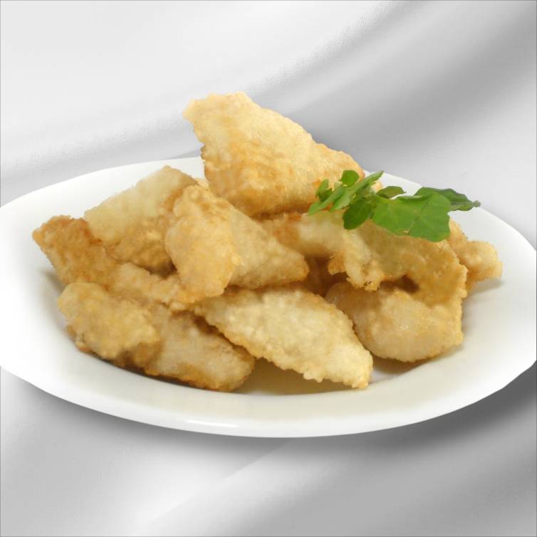 crispy on the outside, tender on the inside, with larger pieces compare to par fried fish